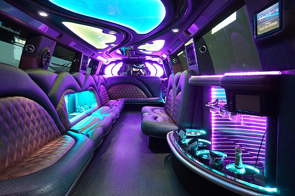 party buses with color changing lights and multiple tvs 